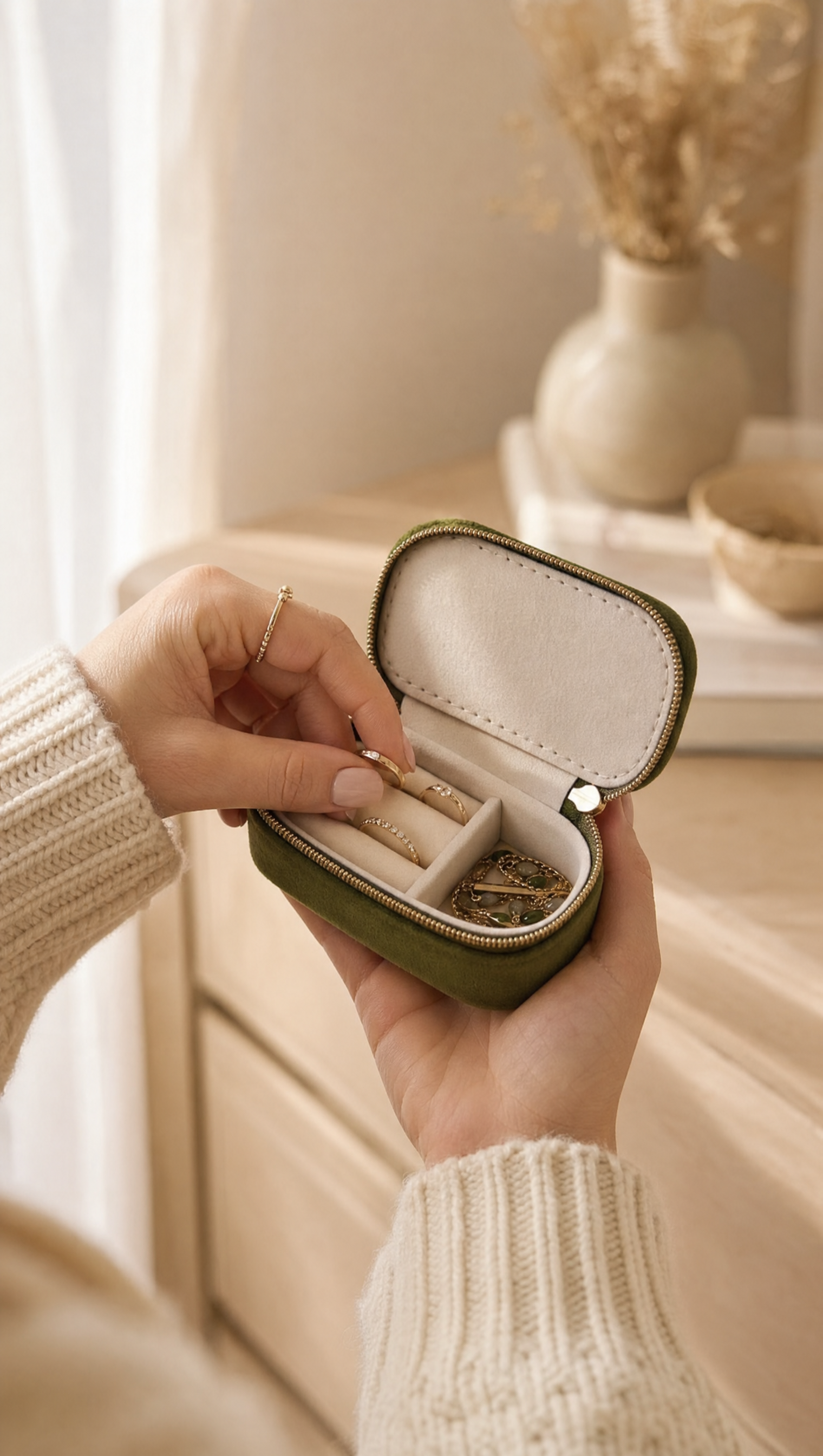 Green Velvet Jewelry Ring Case