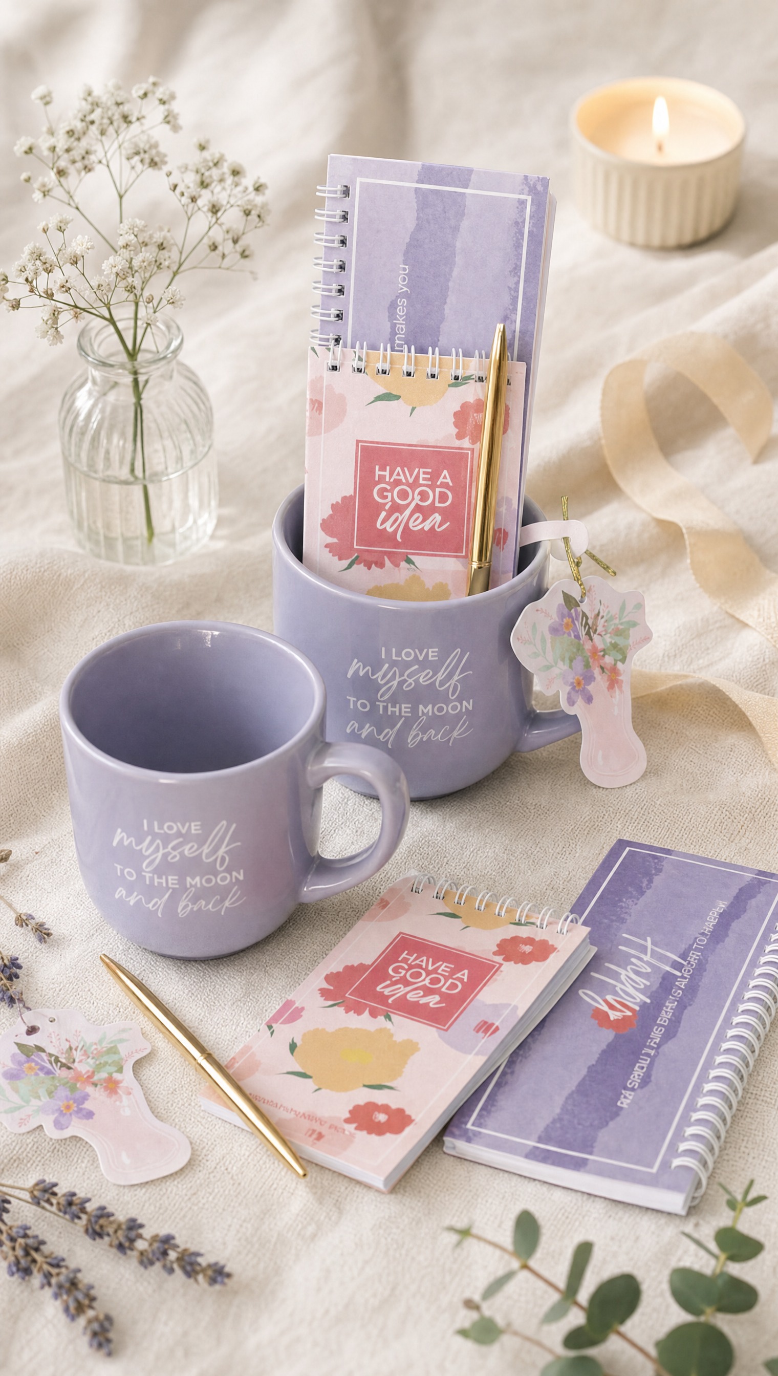 Lilac "Have a Good Idea" Mug, Notepad & Pen Set
